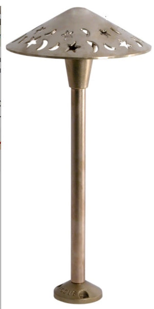 Focus Industries AL16AHL12BAV 12V 3W Omni LED 8" Cast Brass Stars and Moons Area Light with Adjustable Hub, Brass Acid Verde Finish