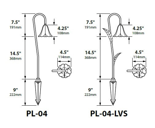 Focus Industries PL04LVSL12RBV 12V 3W Omni LED 4.5" Cast Aluminum Tulip Hat Path Light with 2" Stem Leaves, Rubbed Verde Finish
