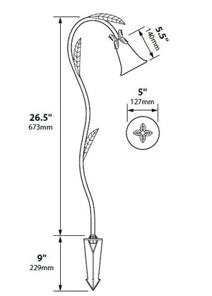 Focus Industries PL13L12CAV 12V 3W Omni LED 5" Spun Copper Bell Path Light with 3 Leaves, Copper Acid Verde Finish