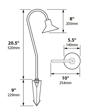 Focus Industries PL15L12COP 12V 3W Omni LED 5.5" Bell Path Light with Copper Neck, Copper Finish