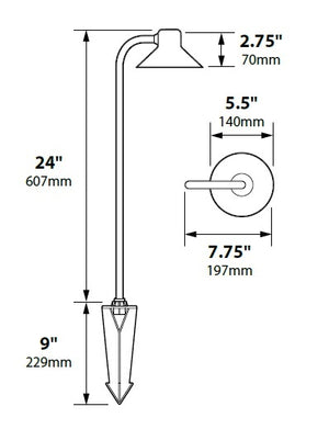 Focus Industries PL16L12CAV 12V 3W Omni LED 5.5" Spun Copper Bell Path Light with Copper Side Mount, Copper Acid Verde Finish