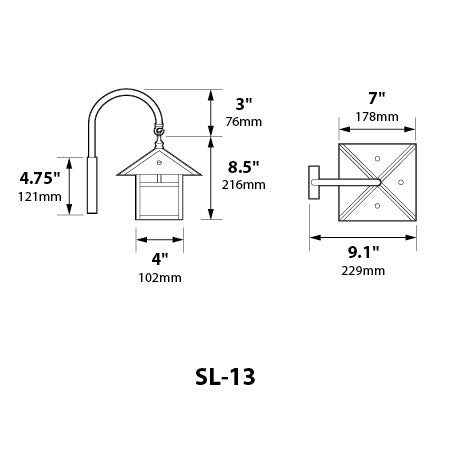 Focus Industries SL-13-LED3ICEBAR 3W OMNI LED Brass, Wall Mount Lantern, with Arm, Cracked Ice Glass, Brass Acid Rust Finish