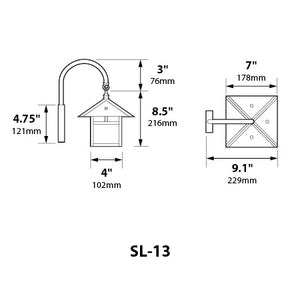 Focus Industries SL-13-LED3ICEBRS 3W OMNI LED Brass, Wall Mount Lantern, with Arm, Cracked Ice Glass, Brass Finish