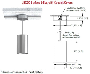 Gotham EVO6PC 35/15 MD MVOLT GZ10 JBXCC PCAN S4 BR DBL 6" LED Pendant Stem Round Cylinder, 3500K, 1500 Lumens, Medium Distribution, 120-277V, 0-10V Dims to 10%, Integral Driver, Surface J-box, 5 Degrees Stem Canopy, 4' 5/8" Stem, Matte Black