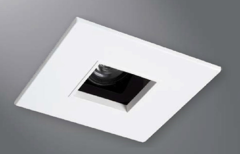 Halo Recessed 1485MWWB 4" Line Voltage Square Pinhole with Oculus, Open, 35 Degree Tilt, Matte White, White Baffle