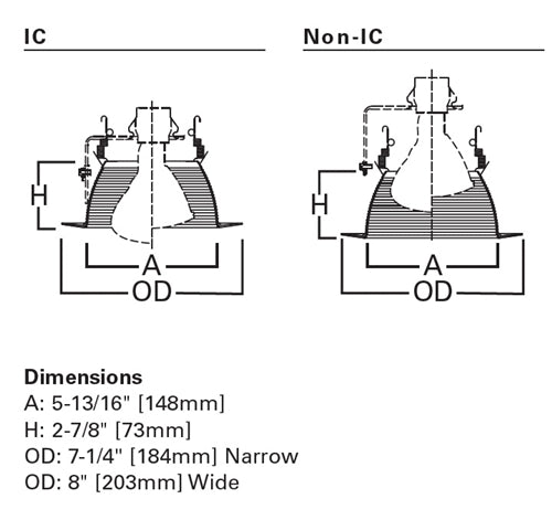 Halo Recessed 6100BB 6" Tapered Metal Baffle Trim, Black Baffle, Narrow & Wide White Trims