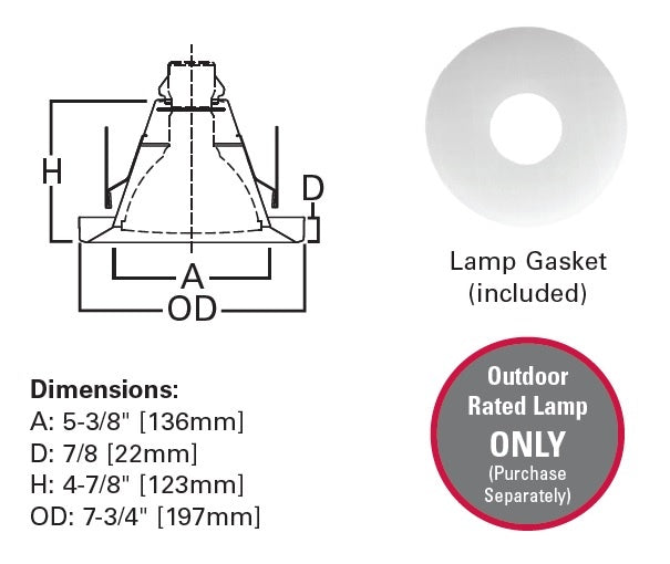 Halo Recessed 6145WH 6" Line Voltage Open Wet Location, Shallow Reflector, Self-flange, White Shallow Reflector