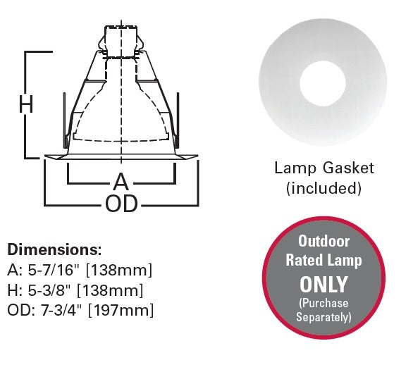 Halo Recessed 6146WH 6" Line Voltage Open Wet Location, Full Reflector, Self-flange, White Reflector