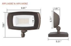 Halo ARFL50DBZ Slim 45W LED  Floodlight, Color 3000K, 4000K, 5000K, Integrated Photocell, Bronze