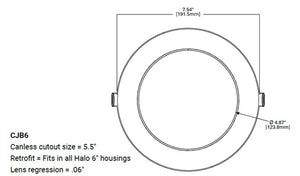 Halo Recessed CJB6099FS1EMW-12PK6" Canless LED Downlight, 900 Lumens, Field-Selectable CCT 2700/3000/3500/4000/5000K, 90 CRI, 120V LE/TE Phase Cut Dimming to 10%, Integrated JBox, Matte White, 12 Pack