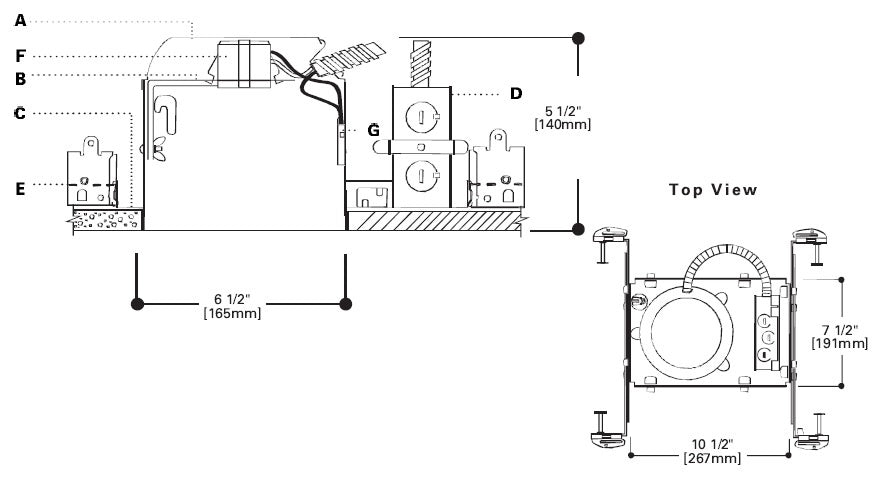 Halo Recessed H27T 6" New Construction Line Voltage Shallow Non-IC Type Housing, 120V