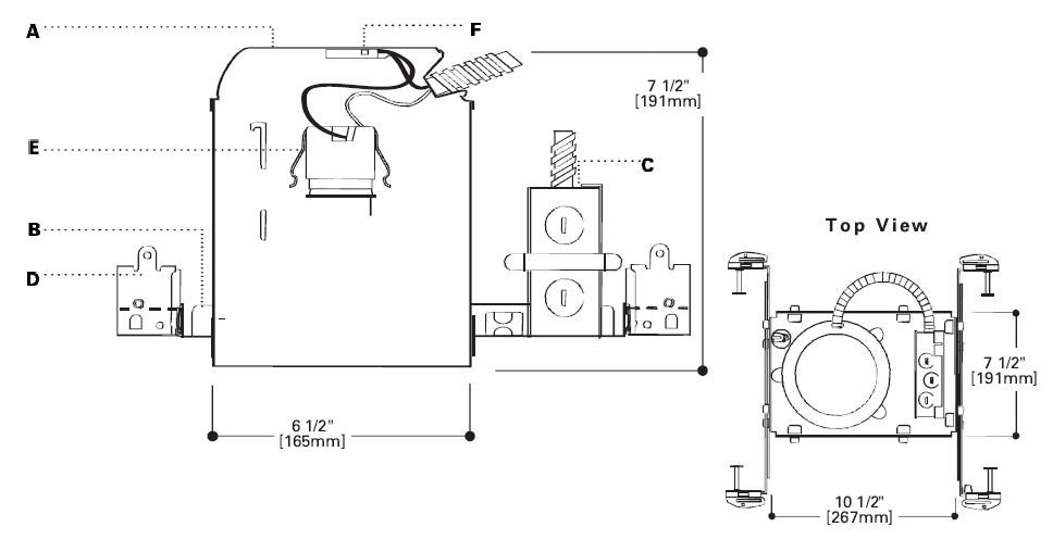 Halo Recessed H7TNB 6" New Construction Line Voltage Non-IC Type Housing, No Socket Bracket, 120V