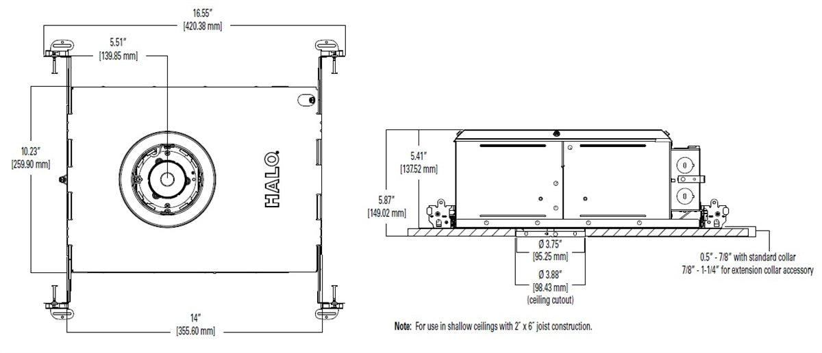 Halo Recessed HL36A20FL927ED010ICAT 3" Round Shallow New Construction LED Directional IC Housing, Air Tight, 20W, 40 Degree Beam, 90 CRI, 2700K, 120-277V, Dimmable
