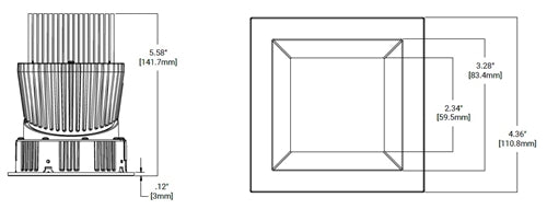 Halo Recessed HL36SAR13NFL935ED010ICAT 3" Square Shallow Directional Remodeler Housing, 13W, Narrow Flood Distribution, 90 CRI, 3500K Color Temperature, 120-277V, 0-10V 1% Dimming, Insulation Contact and Airtight