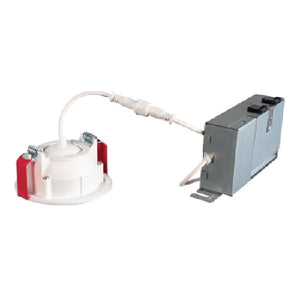 Halo Recessed HLA305FL9301EMWR 3" Round LED Directional Downlight with Remote Driver/ Junction Box, 500 Lumens, 40 Degree Flood Distribution, 90 CRI, 3000K, 120V, LE & TE Phase Cut 5% Dimming, Matte White Flange Finish