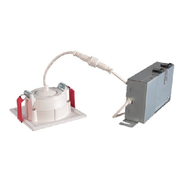 Halo Recessed HLA3S05FL9301EMWR 3" Square LED Directional Downlight with Remote Driver/ Junction Box, 500 Lumens, 40 Degree Flood Distribution, 90 CRI, 3000K, 120V, LE & TE Phase Cut 5% Dimming, Matte White Flange Finish