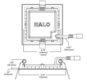 Halo Recessed HLB4S069301EMWR 4" Square LED Lens Downlight with Remote Driver/ Junction Box, 600 Lumens, 90 CRI, 3000K, 120V, LE & TE Phase Cut 5% Dimming, Matte White Flange