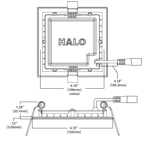 Halo Recessed HLB4S069401EMWR 4" Square LED Lens Downlight with Remote Driver/ Junction Box, 600 Lumens, 90 CRI, 4000K, 120V, LE & TE Phase Cut 5% Dimming, Matte White Flange