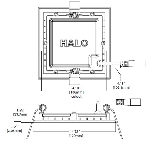 Halo Recessed HLB4S069FSE010MWR 4" Square LED Lens Downlight with Remote Driver/ Junction Box, 600 Lumens, 90 CRI, Field Selectable 2700-5000K, 120-277V 0-10V 5% Dimming, Matte White Flange