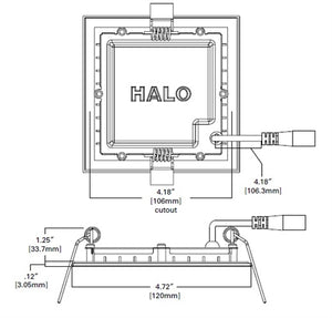 Halo Recessed HLB4S069FSE010MWR 4" Square LED Lens Downlight with Remote Driver/ Junction Box, 600 Lumens, 90 CRI, Field Selectable 2700-5000K, 120-277V 0-10V 5% Dimming, Matte White Flange