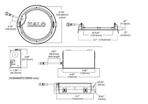 Halo Recessed HLB6099FS1EMWR 6" Round LED Lens Downlight with Remote Driver/ Junction Box, 900 Lumens, 90 CRI, Field Selectable 2700-5000K, 120V, LE & TE Phase Cut 5% Dimming, Matte White Flange Finish