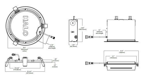 Halo Recessed HLB8169FS1EMWR 8" LED Lens Downlight with Remote Driver / Junction Box, 1600 Lumens, 90 CRI, Field Selectable 2700K, 3000K, 3500K, 4000K or 5000K, Color Temperature, 120V, LE & TE Phase Cut 5% Dimming, Matte White Flange