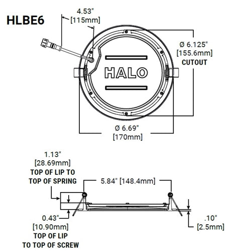 Halo Recessed HLBE6099301EMWR-12PK 6" Ultra-Slim LED Suface Light, 900 Lumens, 90 CRI, 3000K, 120V 60Hz, LE & TE Phase Cut 10% Dimming, Matte White Flange, 12 Bulk Pack