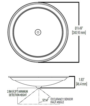 Halo Recessed HLSMS9129501EWH 9" Motion Sensor Dimmable LED Surface Light, 1200 Lumens, 90 CRI, 5000K, LE and TE Phase Cut 10% Dimming, Matte White Flange