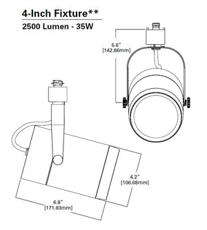 Halo Track Lighting L80825FL9035P 4" LED Single Circuit Cylinder Track Fixture, 2500 Lumens, Flood 90 CRI, 3500K, 120V, White
