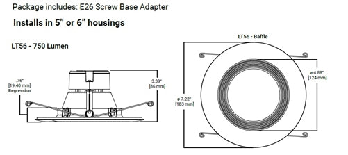 Halo Recessed LT56079FS1EWH 5/6 Inch LED Retrofit Module with Baffle, 750 Lumens, 90 CRI, 2700K, 3000K, 3500K, 4000K, 5000K Selectable CCT, Phase Cut 10% Dimming, Matte White