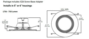 Halo Recessed LT56079FS1EWH 5/6 Inch LED Retrofit Module with Baffle, 750 Lumens, 90 CRI, 2700K, 3000K, 3500K, 4000K, 5000K Selectable CCT, Phase Cut 10% Dimming, Matte White