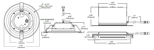 Halo Recessed LTC608FS5B 6" Recessed Canless LED Downlights, 750 Lumens, 90 CRI, 2700K/3000K/3500K/4000K/5000K CCT Selectable,  120V 60Hz, LE & TE Phase Cut 10% Dimming, Matte White