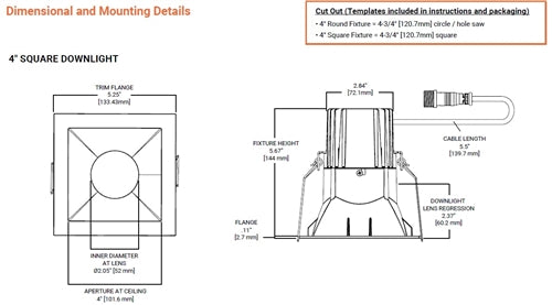 Halo Recessed ML4LSD2W1ESMB 4" Square Smooth LED Canless Downlight, 600 Lumens, 90 CRI, CCT Selectable  Dim-to-Warm 3000-to-1800K or 2700-1800K, ?5% Phase Cut LE/TE Dimming, 120V, 40 Degrees Optic, Matte Black