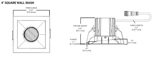 Halo Recessed ML4LSD2W1ESWMW 4" Square Smooth LED Canless Wall Wash, 600 Lumens, 90 CRI, CCT Selectable  Dim-to-Warm 3000-to-1800K or 2700-1800K, ?5% Phase Cut LE/TE Dimming, 120V, 25 Degrees Optic, Matte White