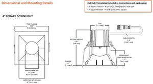 Halo Recessed ML4LSFS1ESMB 4" Square Smooth LED Canless Downlight, Selectable Lumens 600/900/1200, 90 CRI, CCT Selectable 2700/3000/3500/4000/5000K, ?5% Phase Cut LE/TE Dimming, 120V, 40 Degrees Optic, Matte Black