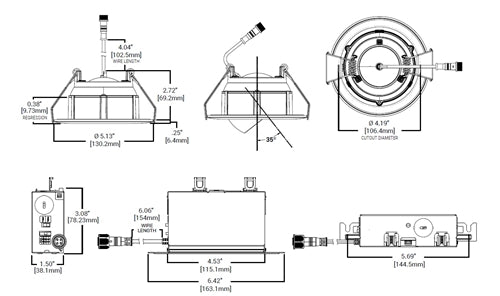 Halo Recessed RAWZC409 4" Smart Wi-Fi Recessed Baffle Adjustable Gimbal Canless LED Downlight Connected by WiZ Pro, 900 Lumens, 90 CRI, Full Color, 120V 60Hz, Wireless Dimming to 5%, Matte White