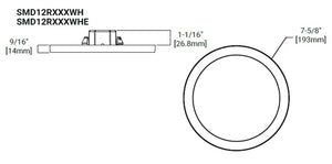 Halo Recessed SMD12R209SWHE-EM 12" Round Surface Mount Downlight, 2000 Lumens, 90 CRI, Field Selectable 2700K-5000K Color Temperature, 120-277V, Matte White with Emergency Battery back up