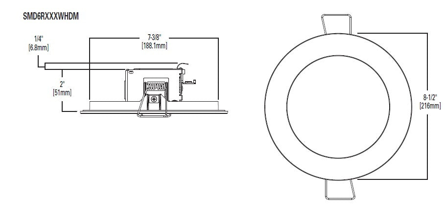 Halo Recessed SMD6R6930WHDM 6" Round LED Direct Mount Downlight, 758 Lumens, 90 CRI, 3000K, White Finish