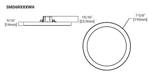 Halo Recessed SMD6R69SWH 6" Round LED Surface Mount Downlight, 600 Lumens, 90 CRI, 2700K-5000K Field Selectable CCT, Matte White, 120V