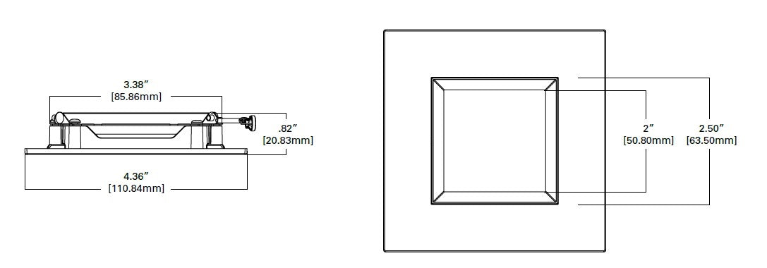 Halo Recessed TLS3PINBNBB 2" Aperture Square Pinhole with Oculus, Open, Self-Flanged Trim, Brushed Nickel Flange, Black Oculus