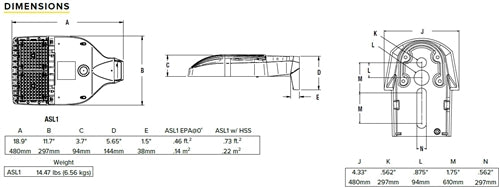 Hubbell Outdoor Lighting ASL1-100-3-A 100W Airo Micro Strike, 160 LEDs, 4000K Color Temperature, 70 CRI, 120-277V, 12000 Lumens, Universal Arm Mounting, Dark Bronze Matte Textured