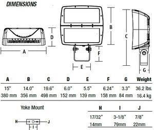 Hubbell Outdoor Lighting FXL-56L 199W Large Architechtural LED Floodlight, Yoke Mount, Wide Beam, 120-277V, 16358 Lumens, 5000K, Bronze Finish