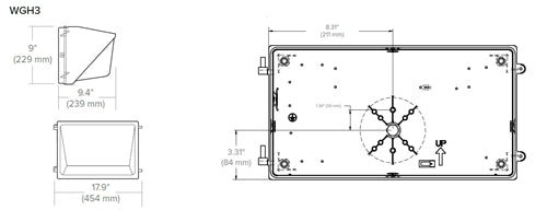 Hubbell Outdoor Lighting WGH3-120-LSCS-UNVC 80-120W LED Wallpack, 120-347V, Type 4 Distribution, 11,400-17,000 lumens, Switchable CCT 3000K, 4000K, 5000K