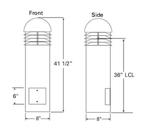 Hydrel 3110C H42 4COB AMBLW MVOLT SYM LP BZ LED Louvered Round Bollard Dome Top, 4COB Lamp Type, Limited Wavelength Amber 591 Nanometers, 120-277V, Symmetrical Distribution, Black