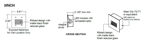 Hydrel HSL13 3INCH LED 30K MVOLT L MIN5 LBPS 3" LED Step Light, 3000K Color Temperature, 120-277V, Long Throw Distribution, Dimming Driver, Light Bronze Paint Smooth