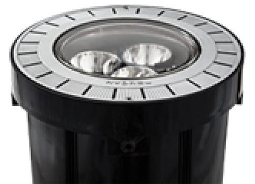 Hydrel M9710C SS LED P3 30K MVOLT MFL FLC 34B 34S 46W In-Grade LED Lanscape Light, Round Door Single Lens, Stainless Steel Door, 3000K, 120-277V, Medium Flood Distribution, Flat Lens Clear, 3/4" NPT Bottom, 3/4" NPT Side