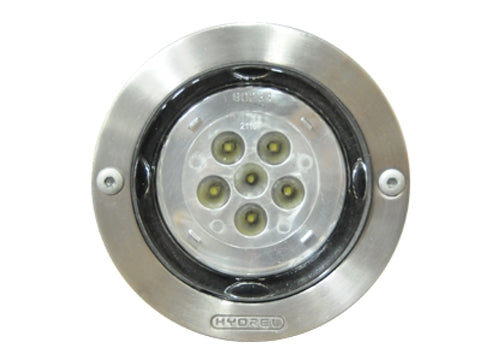 Hydrel PDX4 BSS 9LED WHT27K MVOLT SP FLC 12S TKO 4" Architectural In-Grade LED Low Voltage, Brushed Stainless Steel, 2700K White, 120-277V, Spot Distribution, Flat Lens Clear, Two 1/2" NPT Side, Tilt Kit Optic