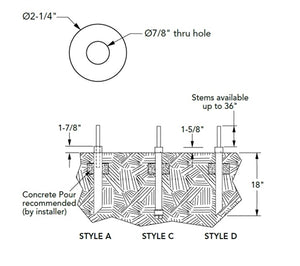 Hydrel PM60C S3 BRS Ground Mounting Post Mount, Fixed Height with Conduit, Aluminum, 3" Stem, Bronze Smooth Finish