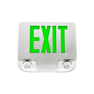 Isolite DCL-R-U-BA-2-MTEBP Die-Cast LED Exit & Emergency Combo, Red Letters, Double Face, Brushed Aluminum Face Color, Brushed Aluminum Frame Color, Universal Mount