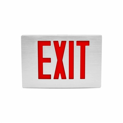 Isolite EDC-EM-R-2-BA-BA-MTEBP Economical Die-Cast LED Exit Sign, Ni-Cad Battery Backup, Red Letter, Double Face, Brushed Aluminum Face Color, Brushed Aluminum Frame Color, Universal Mount